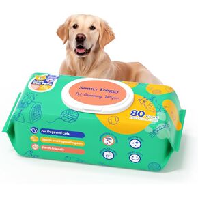 Pet Wipes 80 Count, Dog Wipes Cleaning Deodorizing Cat Wipes, 8 x 8 Inch Dog Grooming Wipes for Butt Paws Ear Eyes and Body