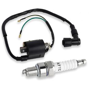 FLYPIG Ignition Coil 2 Wire Spark Plug A7TC For 4 stroke 50cc 70cc 90cc 110cc 125cc Honda XR50 CRF50 ATC110 C70 Z50 Coolster Quad ATV 3050B 3050 B3050A Dirt Bike Go Kart Roketa Taotao Baja Kazuma