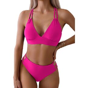 Cheeky Back Cross Bikini Sets for Women with Sexy High Waisted High Cut Side Straps Bottom