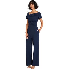 Maggy London womens Stylish and Chic Asymmetric Neck Jumpsuit With Short Sleeves | Jumpsuits for Women Dressy