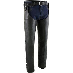 Milwaukee Leather Chaps for Men's Black Leather Belt Less- Adjustable Side Snap Loop Motorcycle Riders Chap- SH1198