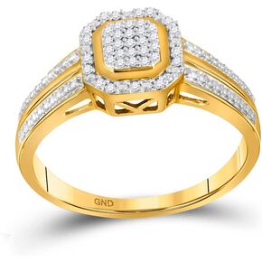 Solid 10K Yellow Gold Real Natural Diamond Square Cluster Bridal Wedding Engagement Ring 1/10 Carat (.10 Cttw)