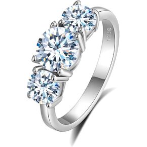2-4CT 925 Sterling Sliver 3 Stone Moissanite Engagement Rings/Anniversary Rings/Wedding Rings For Women, Round Cut D Color VVS1,Size4-9,Perfect Jewelry Gifts