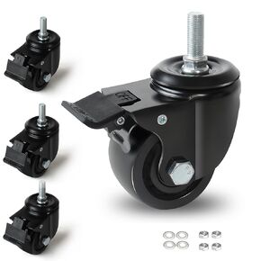 Stem Caster Wheels 3 Inch Heavy Duty Threaded Stem Casters 1/2"-12 x 1" Swivel Casters Set of 4 with Dual Locking Wheel for Furniture, Carts, Workbench, Toolbox, Machine Tool, Trolley