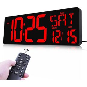 TXL 17.2" Large Digital Wall Clock Bluetooth Sync Time, LED Wall Clock with Date and Temperature, Count Up/Down Timer Clock with Remote Control, Adjustable Brightness Alarm Clock