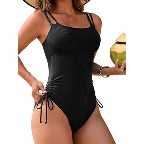 Charmo Ribbed One Piece Swimsuit Women Tie Side 1 Piece Bathing Suit High Cut Monokini Sexy Swimwear