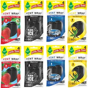 Little Tree Vent Warp 8 pack Assorted Scent Black Ice, New Car Scent, Vanillaroma, Strawberry, Great for Cars, Trucks, Home Air Fresheners AHSR Products Bundle + "AHSR Air Freshener"