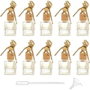 10 Packs Car Aromatherapy Diffuser Hanging Empty Glass Perfume Bottle Essential Oils Diffuser Bottles Automotive Interior Ornaments Car Fragrance Pendant Decoration