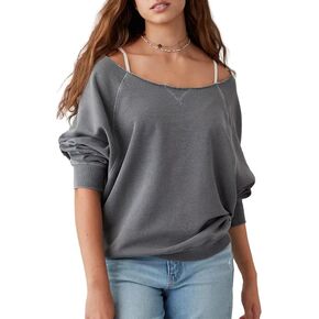CORIRESHA Women's Casual Off Shoulder Sweatshirt Boat Neck Raglan Sleeve Loose Solid Pullover