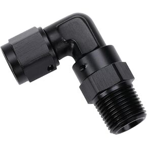 3AN Female Flare to 1/8 NPT Pipe Swivel 90 Degree Fitting Adapter Connector Aluminum Black