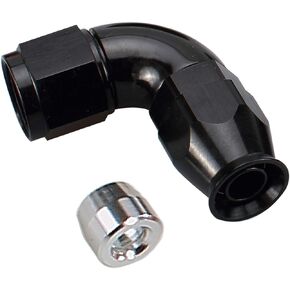 Black Aluminum Anodized 90 Degree -6 AN Female to 6AN PTFE Fuel line Hose Fitting One-Piece Full Flow Connector for Teflon Hose