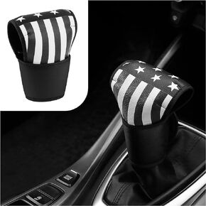 American Flag Car Gear Shift Cover,Leather Gear Shifter Cover for Car Decorations,Universal Stylish Stick Shift Cover Car Accessories Interior for Most Cars Trucks SUVs (Black/White)
