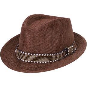 Kids Jazz Hat Panama Style Trilby Fedora Straw Sun Hat Short Brim Summer Sun Beach Cap for Boys Girls 5-10 Years