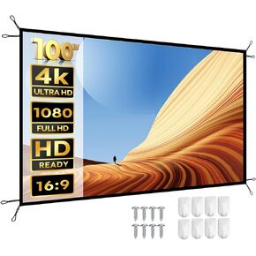 YABER 100 inch Projector Screen, Projector Screen Outdoor 16:9 Foldable Anti-Crease,4K HD Washable Portable Screen for Outdoor Indoor,Backyard,Office Double Sided Projection for Home Theater