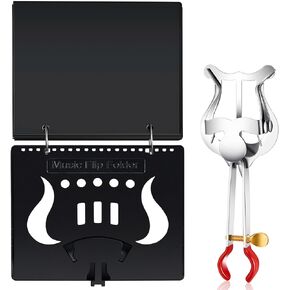 Amylove Flip Folio Folder Black Flip Folder Pages and Trumpet Lyre Set Music Flip Folder with 2 Binder Rings 20 PVC Waterproof Window Pages Silver Lightweight Lyre Instrument Accessories