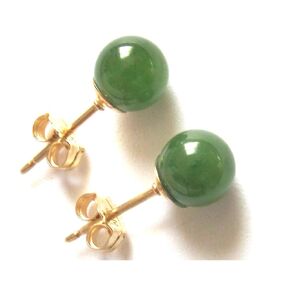 6mm Nephrite Jade Natural Green Genuine British Columbia Gemstone Round Sphere Ball Small Stud Earrings - Handmade March Birthday Birthstone Gift - 14K Gold Filled Posts