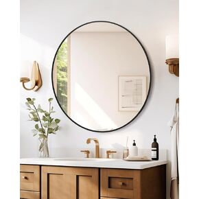 Round Mirror, 18 Inch Circle Mirror, Black Metal Framed Mirrors for Wall, Round Mirrors for Wall Decor, Bathroom Mirrors for Over Sink, Black Round Mirror for Entryway, Living Room, Easy to Install