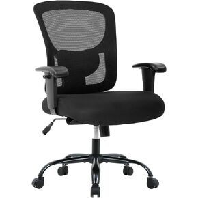 BestOffice Wide Seat+Desk Support Adjustable Arms Task Rolling Swivel Mesh Executive High Back Ergonomic Chair for Adults Women, Black