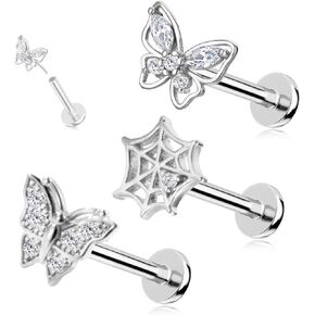 16G 316L Surgical Steel Push in Ear Rings Butterfly Nose Ring Studs for Women Men Leaf Lip Rings Top Pushin Threadless Flat Back Lobe Helix, Tragus, Conch Cartilage Earring Piercing ﻿