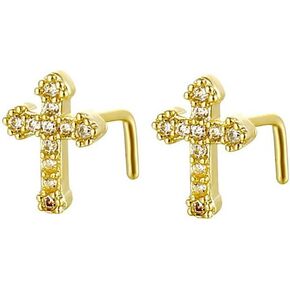 20G L-Shaped Cross Nose Rings for Women Girls 316L Stainless Steel Cubic Zirconia Cross Nose Studs Hypoallergenic Nostril Nose Piercing Jewelry