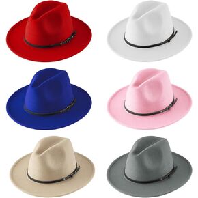 6 Pcs Squash Hats for Women Felt Panama Hat Wide Brim Squash Hat with Belt Buckle Floppy Hats Vintage Decoration Dress Hat