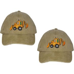 2PCS Excavator Toddler-Baseball-Hat - Embroidery Kids-Baseball-Cap Adjustable Dad-Hat for Boys Age 2-8 Cotton Toddler-Hat Khaki in Kuwait