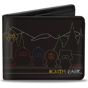 Comedy Central Wallet, Bifold, South Park Boys at Bus Line Silhouette Black Multi Color, Vegan Leather