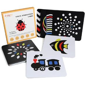 High Contrast Baby Flash Cards: 50 Pages Black and White Visual Stimulation Flashcards with Colors for Newborns 3-6 Months, Brain Development Toys for Infant