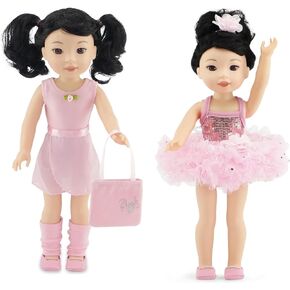Emily Rose 14 Inch Doll Clothes & Accessories Ballet Essentials Bundle - 5 PC Ballerina Practice Outfit Bundled with 4 PC Sparkly Dance Recital Tutu Set | Compatible with 14" Wellie Wishers Dolls