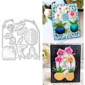 Blooming Orchid Metal Die Cuts, Flowers Leaves Plant Vase Flower Cutting Dies Cut Stencils for DIY Scrapbooking Album Embossing Paper Dies Card Making