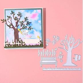 Branches, Flowers, Trees, Fences Metal Cutting Die Cuts, DIY Crafts Template Fence Tree Scrapbook Cards Cutting Dies Cut Stencils for DIY Embossing Card Making Decorative Paper Dies Scrapbooking