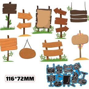 Wooden Signboards Die Cuts Various Signs with Grass Cutting Dies Stencils Embossing Paper Dies for DIY Scrapbooking Album Arts Crafts Decoration Photo Stamps
