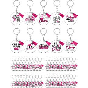 Junkin 50 Pcs Cheerleading Keychain Bulk Cheer Clear Acrylic Tassels Keychains for Cheerleaders Students Gifts Women Girls(Pink)