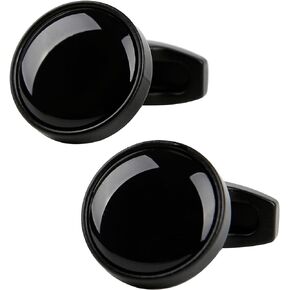 Round Black Crystal Cufflinks for Men In Gift Case Black Tone Classic Men's Cufflinks Set with Gemstone for Wedding Party Anniversary Business Events Dress