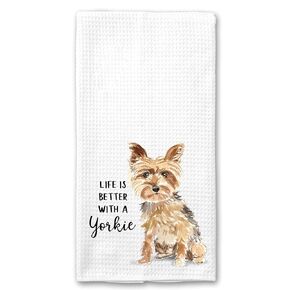 Watercolor Life is Better with a Yorkie, Yorkshire terrier Microfiber Kitchen Tea Bar Towel Gift for Animal Dog Lover