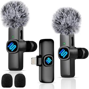 Professional Wireless Lavalier Microphone for iPhone iPad, Mini Plug-and-Play Lapel Mics with Canceling Background Noise and Ultra-Low Delay for Vlogging, YouTube, TikTok, Video Recording
