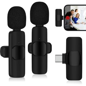 Wireless Microphone for iPhone 15, USB-C Wireless Lavalier Microphone for Android Phone, Mini Lapel Mic Type C for Samsung, Crystal Clear Sound for Video Recording, Streaming, YouTube, TikTok, Vlog