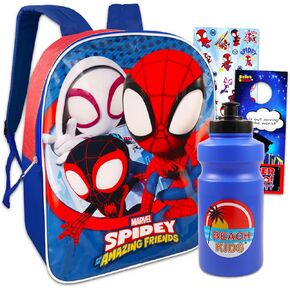 Spidey and His Amazing Friends 15" Backpack - Bundle with 15" Spiderman Backpack for Boys, Water Bottle, More | Spidey Backpack for Boys and Girls