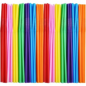 ALINK 100pcs Assorted Colored Plastic Disposable Drinking Straws, 10.2 inch Long Bendy Party Straws