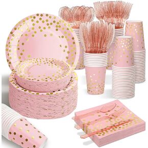 175PCS Black and Gold Party Decorations, 25 Guests 2024 Graduation decorations Party Prom Decorations Gold Plastic Forks Knives Spoons Party Paper Plates Napkins Cups for Party Birthday New Year