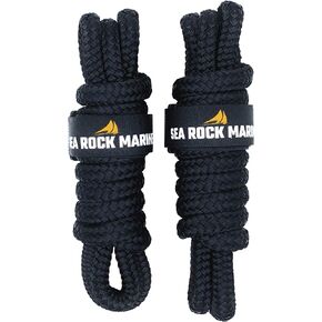 Double Braid Fender Lines (2 Pack) | 6’ x 3/8" with 5" Eyelet & Line Ties | Fender Lines for Boats, Marine Rope, Boat Accessories – Black