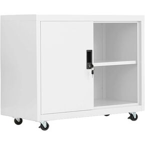 Metal Mobile Lateral File Cabinet, Storage Locker,Printer Stand with Open Storage Shelves for Office,School,Home,Living Room. (White)