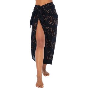 Back From Bali Womens Print Sarong Coverup Swimsuit Pareo with Boho Fringe & Coconut Clip - Wrap Skirt or Beach Shawl