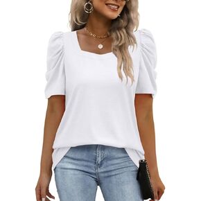 EADINVE Women Square Neck Puff Sleeve T Shirts Summer Casual Short Sleeve Tees Loose Fit Tunic Tops 2024