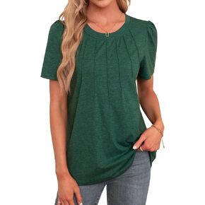 Womens Tops Dressy Casual Short Sleeve Shirts Summer Loose T Shirts Trendy Tops Pleated Tunic Blouses