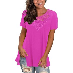 Sinono Short Sleeve Tunics For Women Loose Lace Tops For Leggings