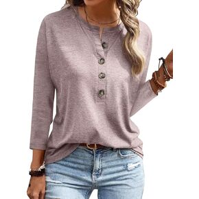 EADINVE Women's 3/4 Sleeve T-Shirts Crew Neck Buttons Cute Casual Tunic Tops Basic Tees Blouses Loose Fit Pullover 2024