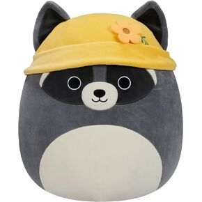 Squishmallows Original 14-Inch Rocky Grey Raccoon with Yellow Bucket Hat - Official Jazwares Large Plush