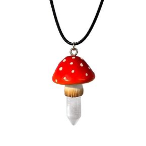 Crystal Necklace Mushroom Necklace for Women Handmade Cottagecore Jewelry Red Crystal Pendant