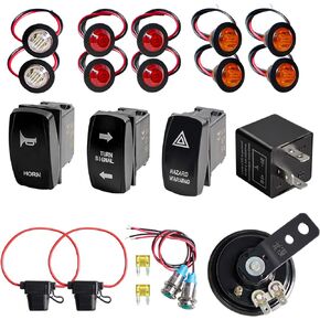 Universal ATV UTV SXS Turn Signal Kit Street Legal Kits with Rocker Switch Turn Signal Light Horn Hazard Flasher Relay Fuse Line Lights